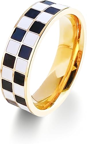checker glass ring ワンアパ　チェッカーリング Amazon.com: HUASAI Checkered Ring for Women Black and White Unique